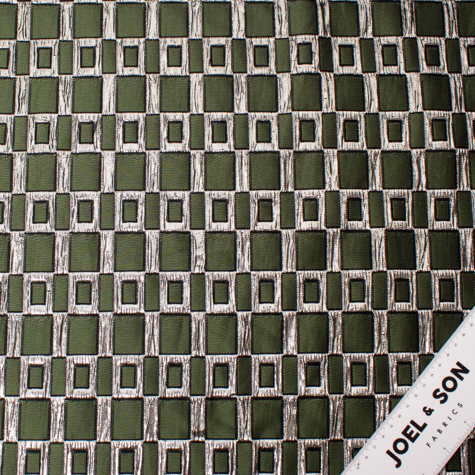 Dark Khaki Green & Silver Metallic Brocade