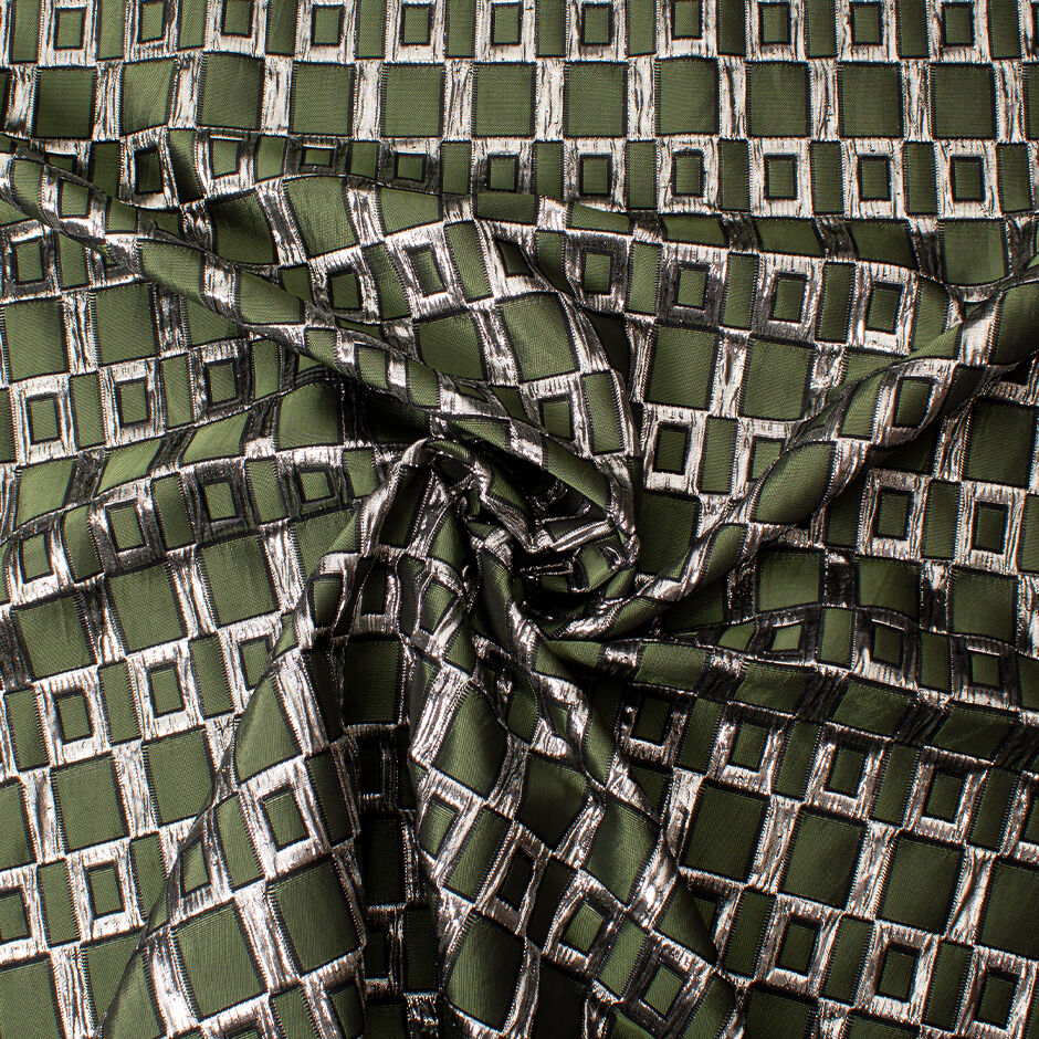 Dark Khaki Green & Silver Metallic Brocade
