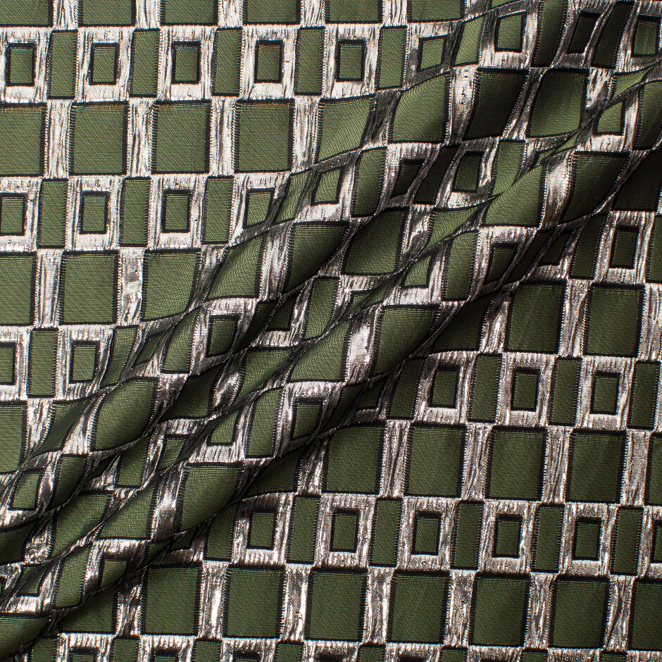 Dark Khaki Green & Silver Metallic Brocade