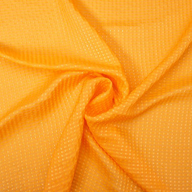 Neon Orange Metallic Striped Jacquard Silk Georgette