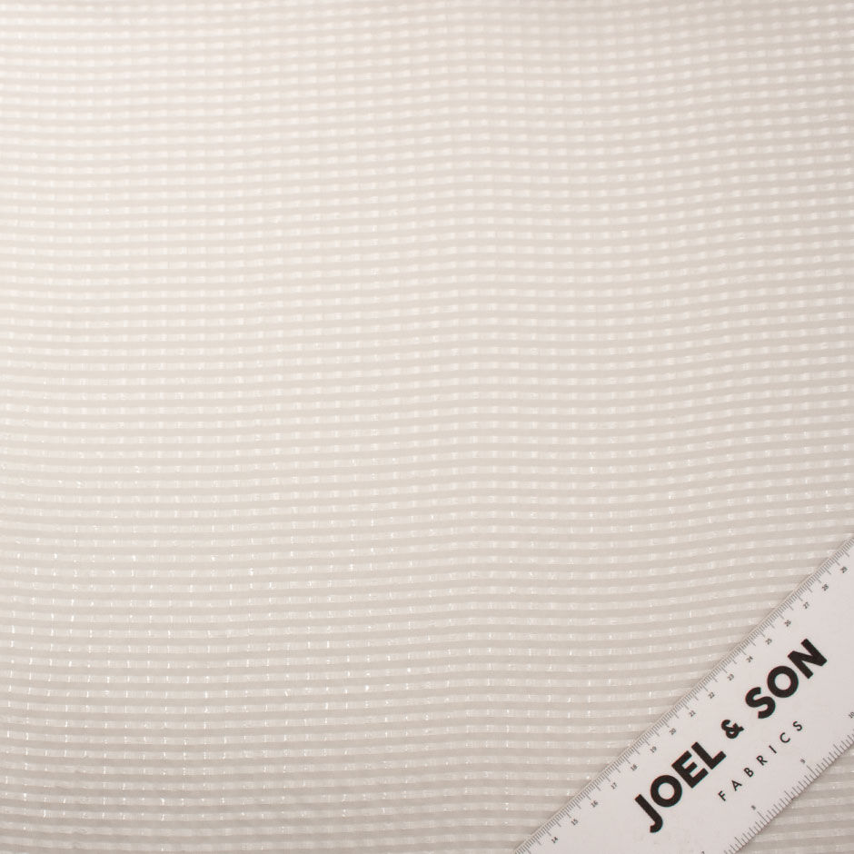 Optical White Metallic Striped Jacquard Silk Georgette