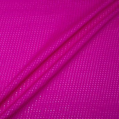 Cerise Pink Metallic Striped Jacquard Silk Georgette