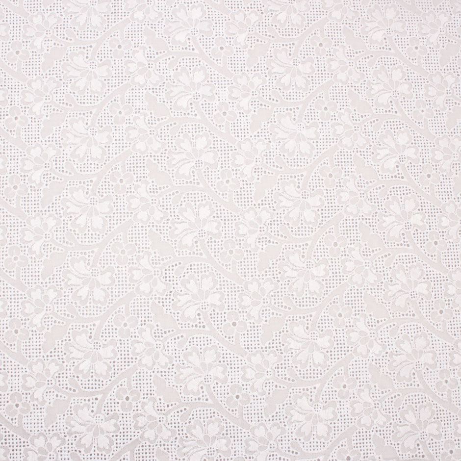 Pansy Floral Embroidered White Cotton Batiste