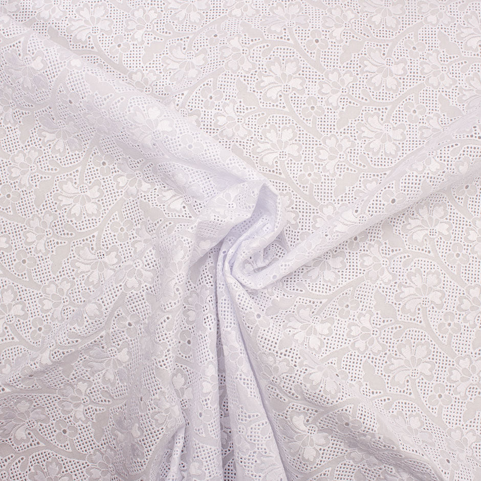 Pansy Floral Embroidered White Cotton Batiste