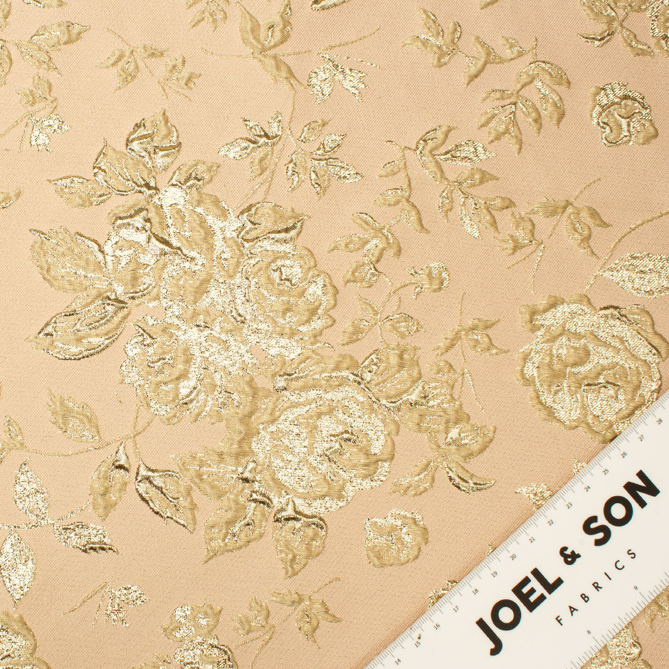 Gold Metallic Floral Blush Mixed Fibre Cloqué