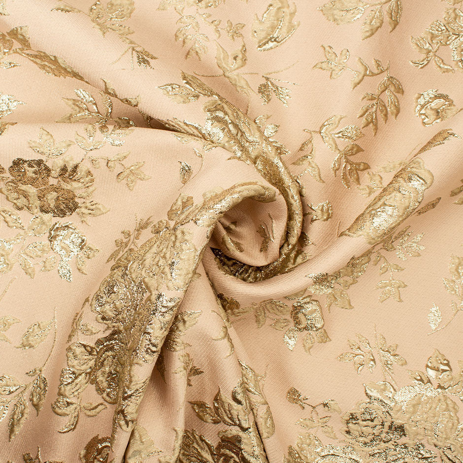 Gold Metallic Floral Blush Mixed Fibre Cloqué