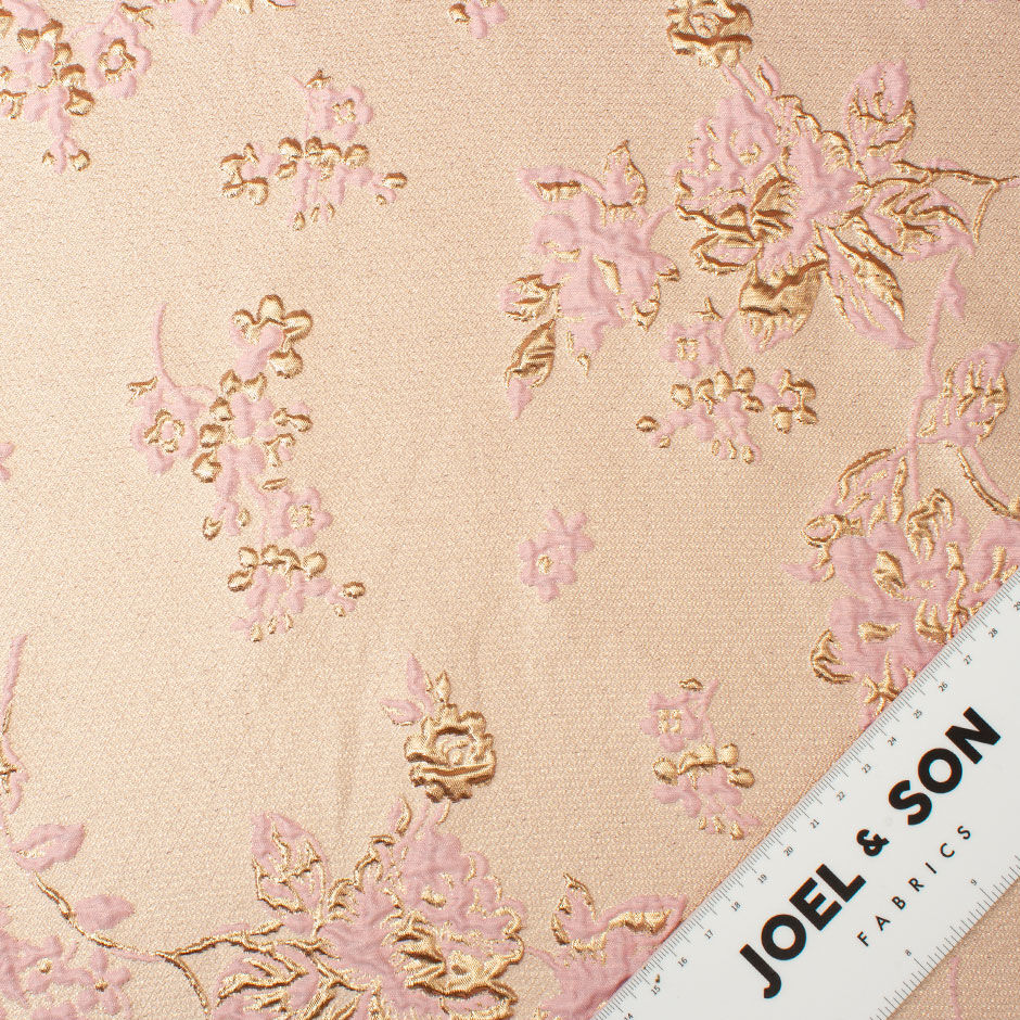 Blush Pink & Gold Floral Metallic Cloqué
