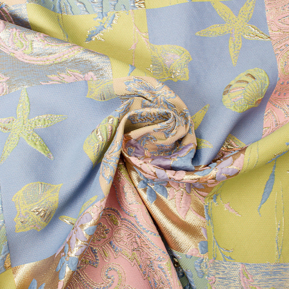 Lavender, Blue & Pink Patchwork Metallic Cloqué