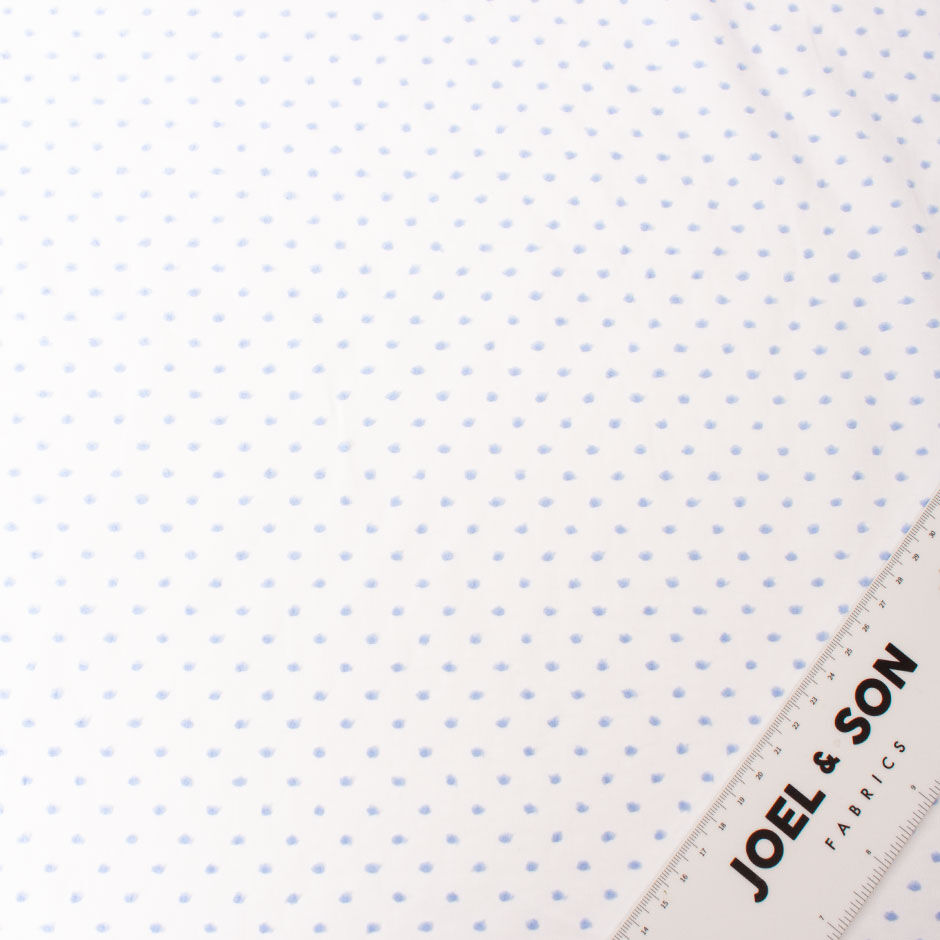 Baby Blue Spotted White Cotton Voile