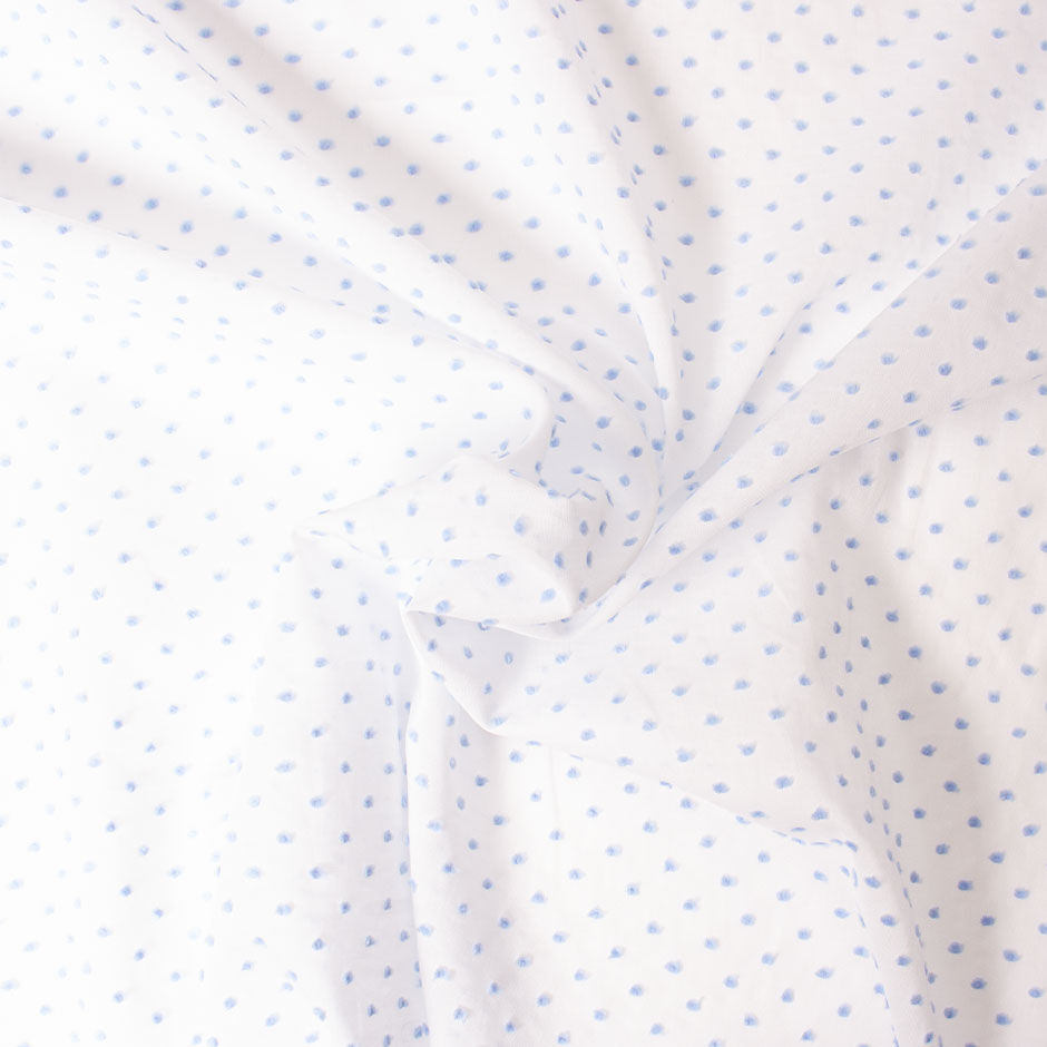 Baby Blue Spotted White Cotton Voile