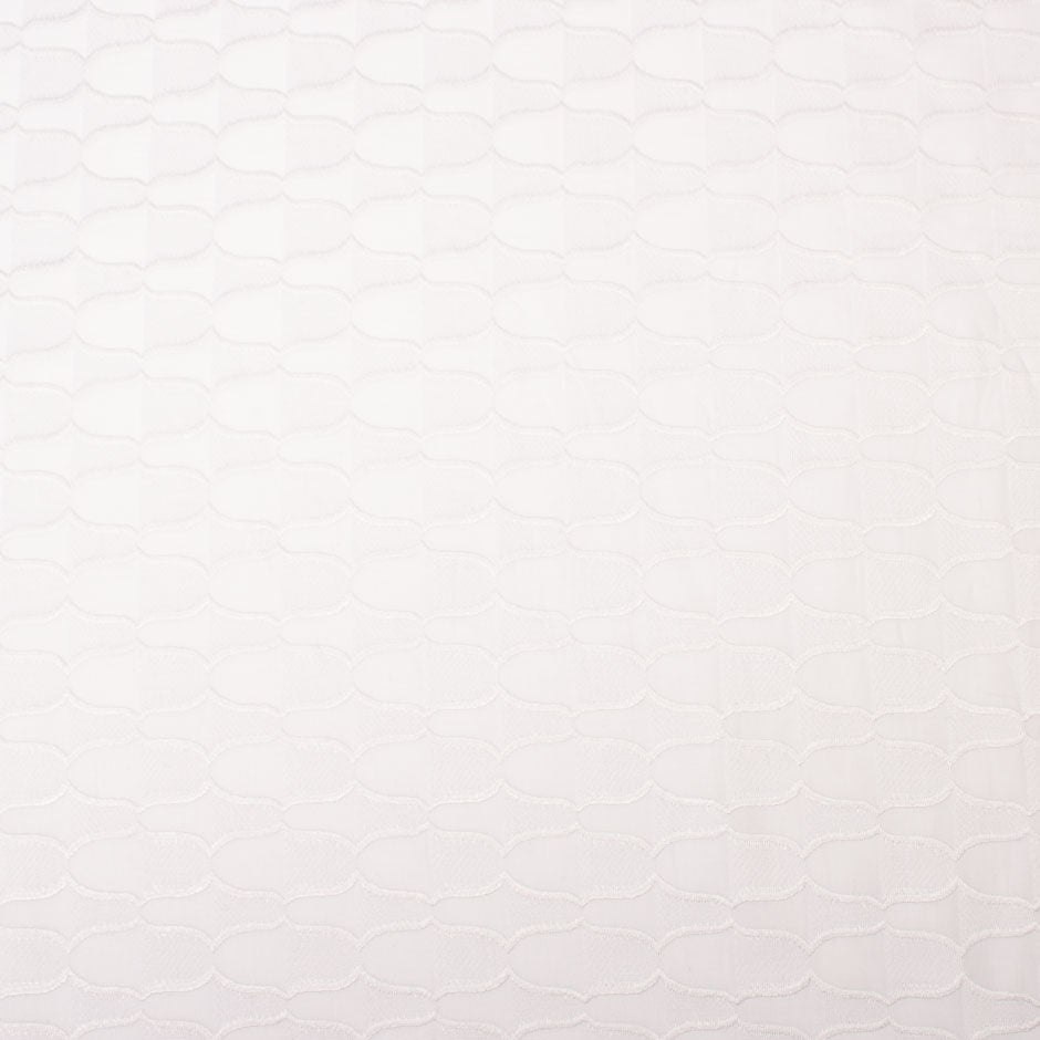 White Geometric Embroidered Pure Cotton Voile