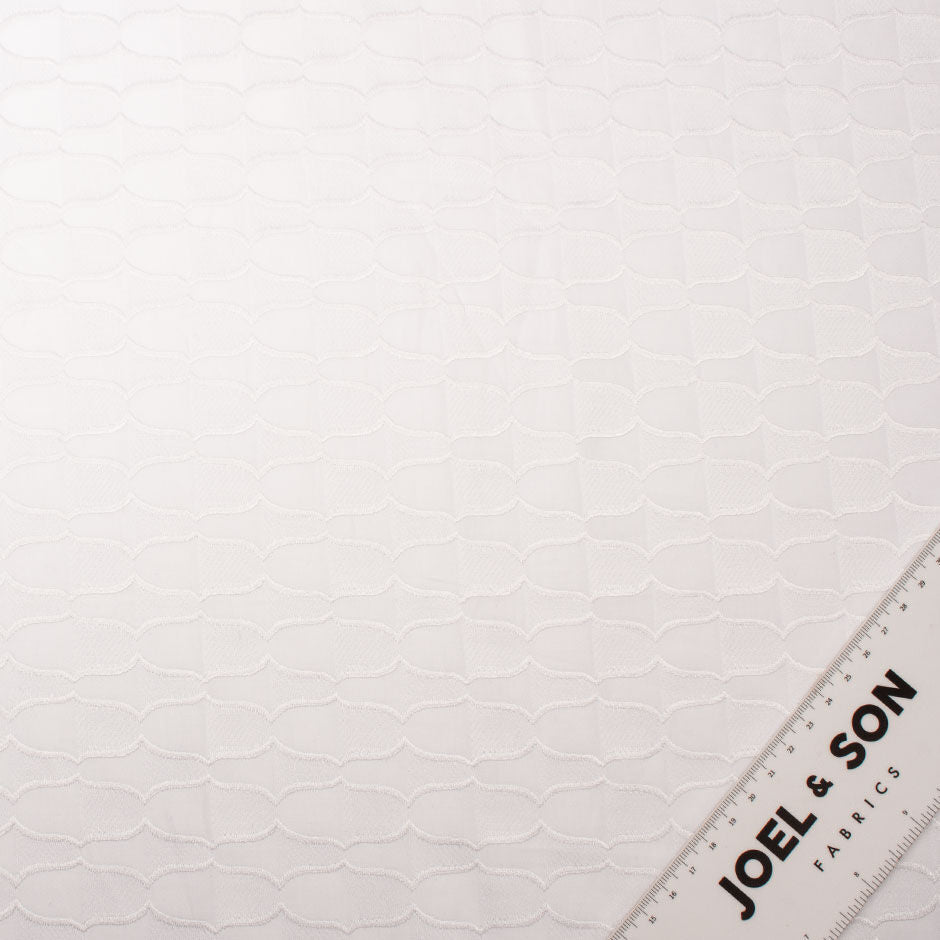 White Geometric Embroidered Pure Cotton Voile