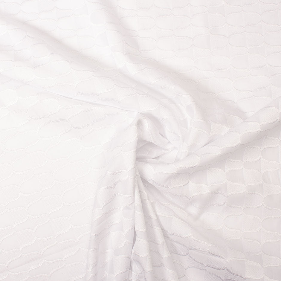White Geometric Embroidered Pure Cotton Voile