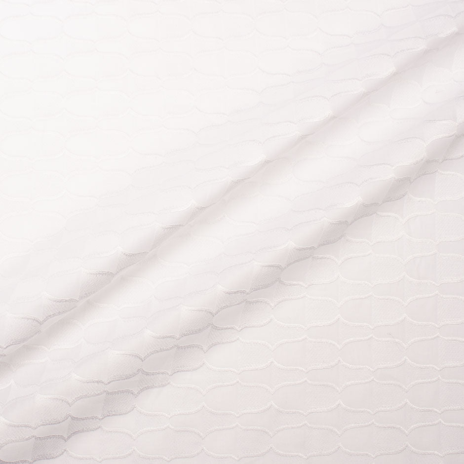 White Geometric Embroidered Pure Cotton Voile