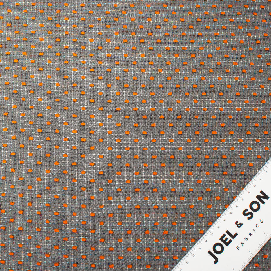 Orange Spotted Black Cotton Voile Jacquard