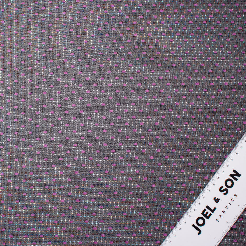 Purple Spotted Black Cotton Voile Jacquard