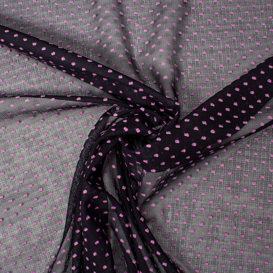 Purple Spotted Black Cotton Voile Jacquard