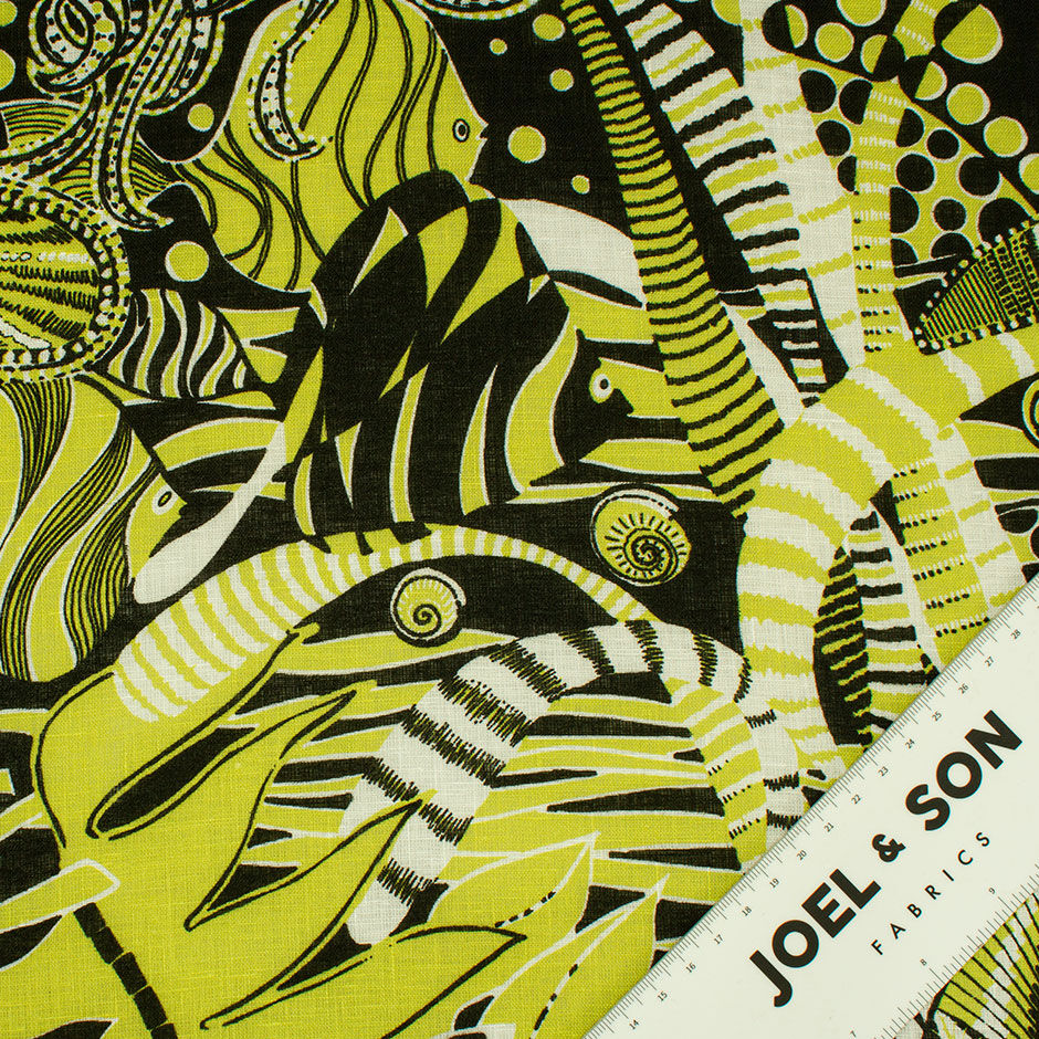 Aquatic Themed Black Lightweight Linen