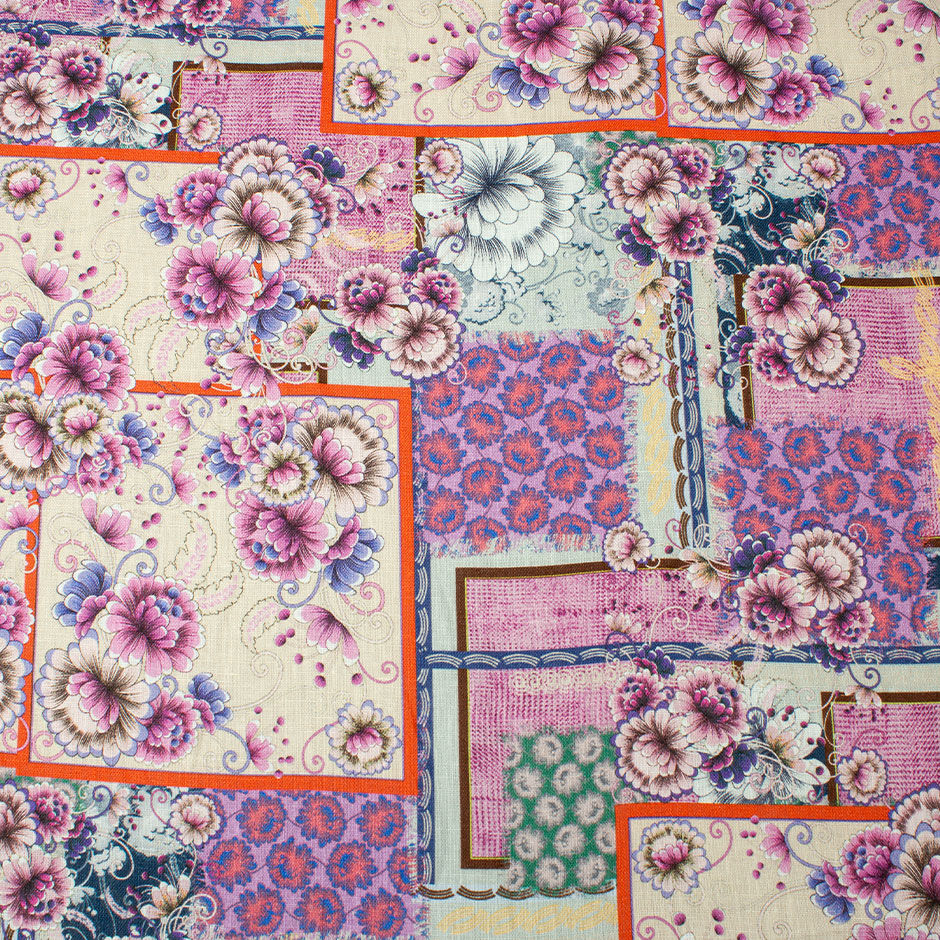 Pink & Lavender Floral Patchwork Pure Linen