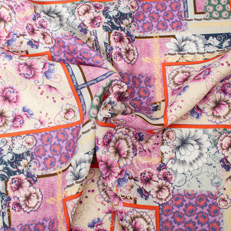 Pink & Lavender Floral Patchwork Pure Linen