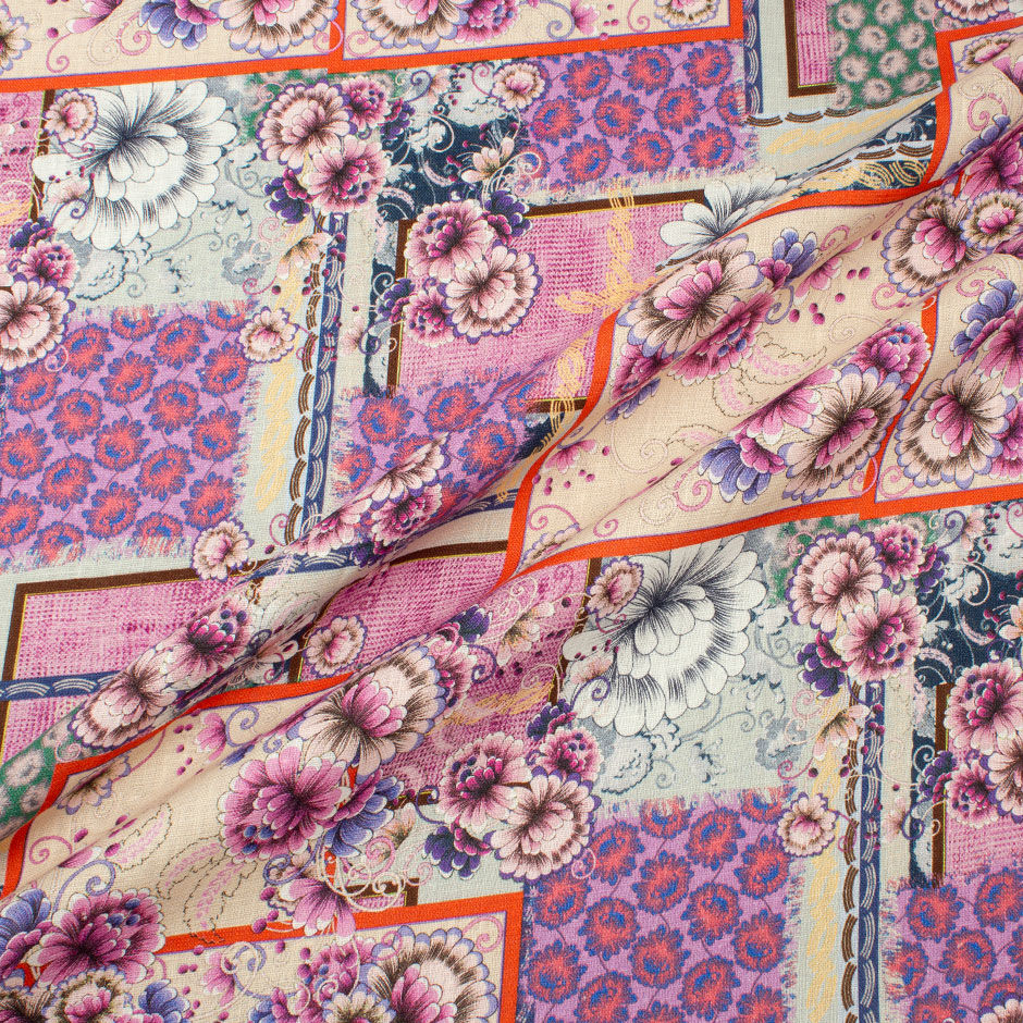 Pink & Lavender Floral Patchwork Pure Linen