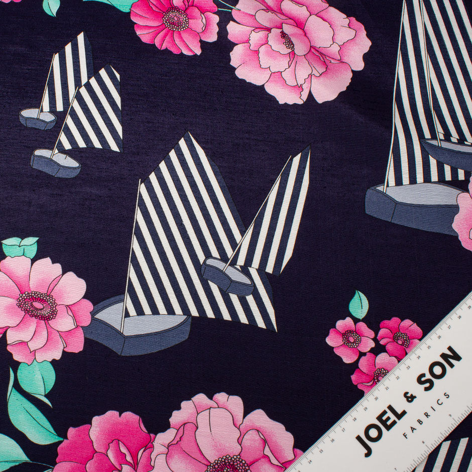 Nautical Themed Printed Silk & Viscose Blend