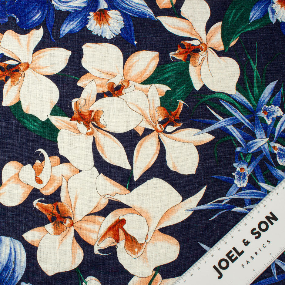 Burnt Orange & Deep Lavender Floral Printed Linen