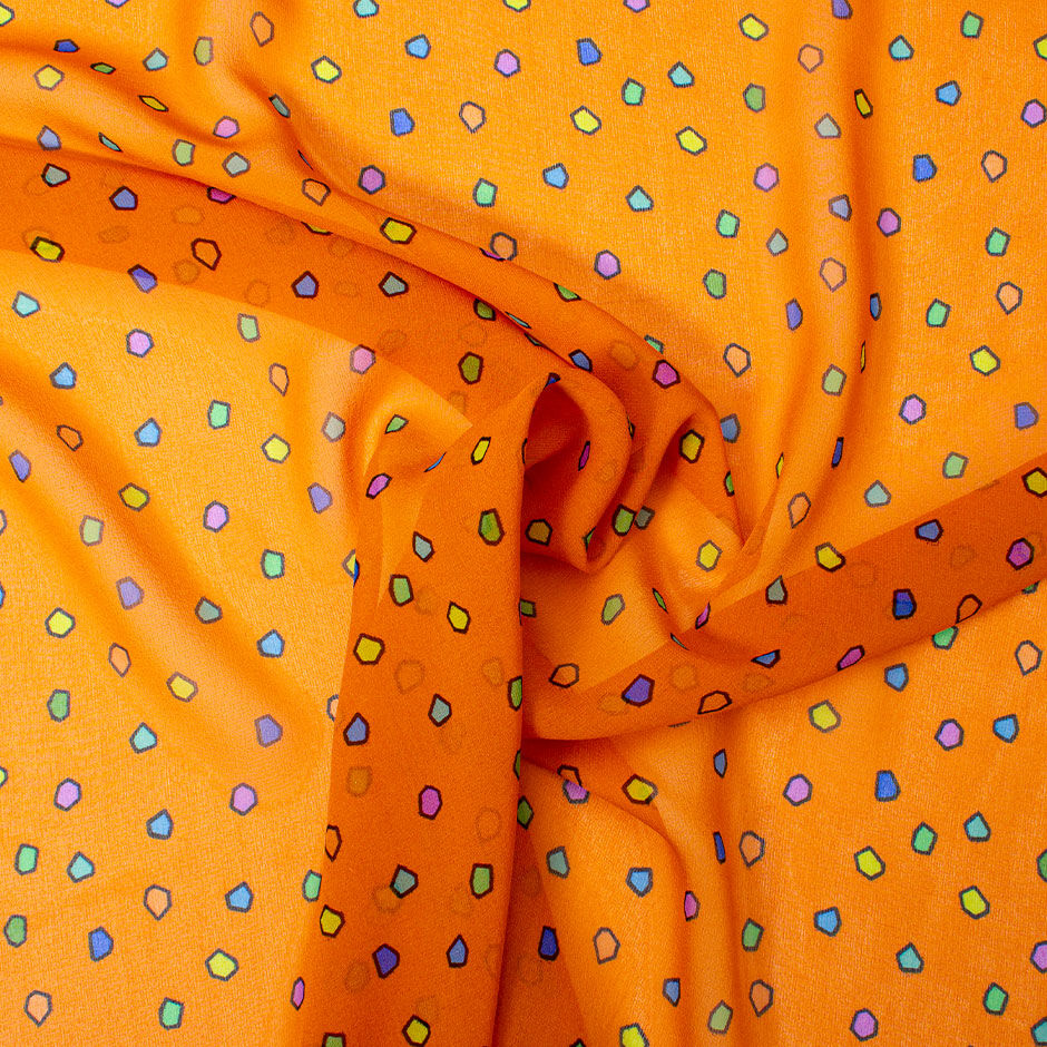 Multi-Coloured Printed Orange Silk Georgette