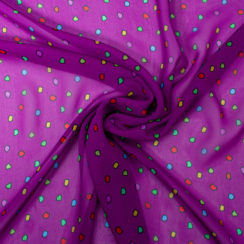 Multi-Coloured Printed Magenta Pink Silk Georgette