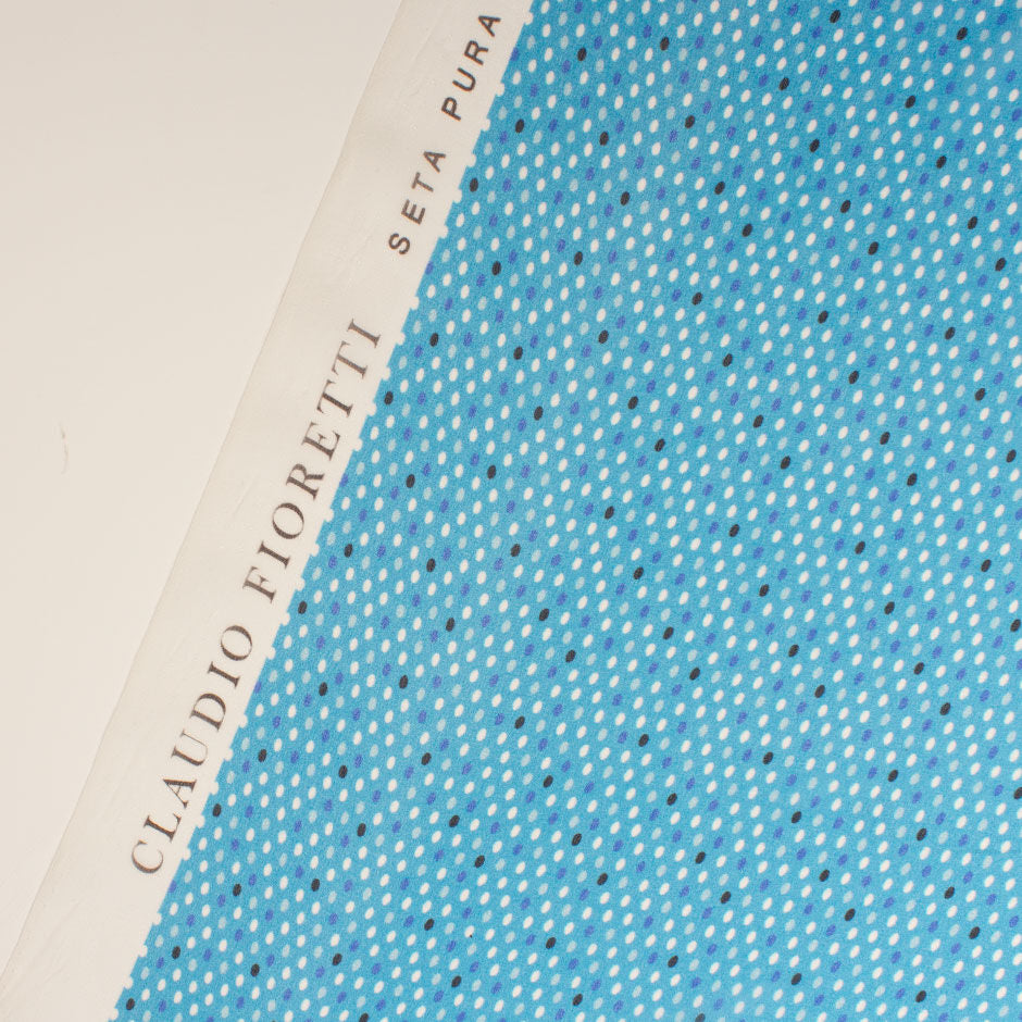 Blue & White Floral & Spot Printed Silk Georgette