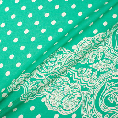 Deep Mint Green Spot & Paisley Printed Silk Georgette