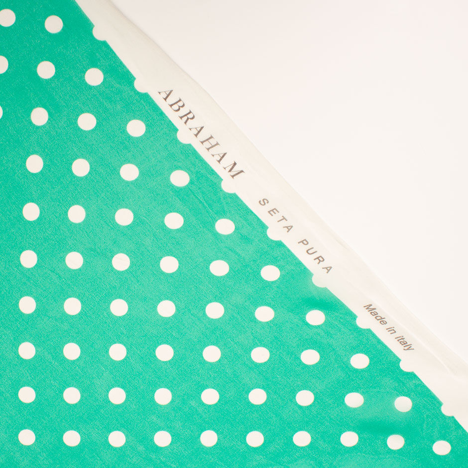Deep Mint Green Spot & Paisley Printed Silk Georgette