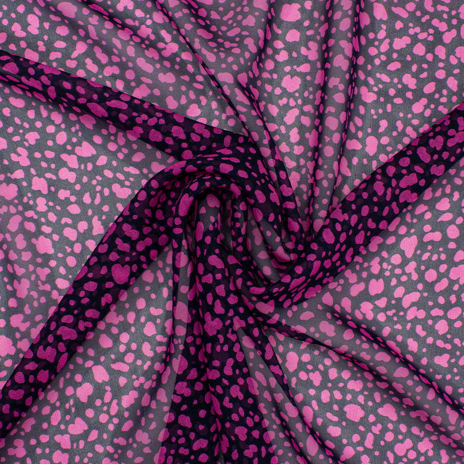 Fuchsia & Midnight Blue Printed Pure Silk Georgette