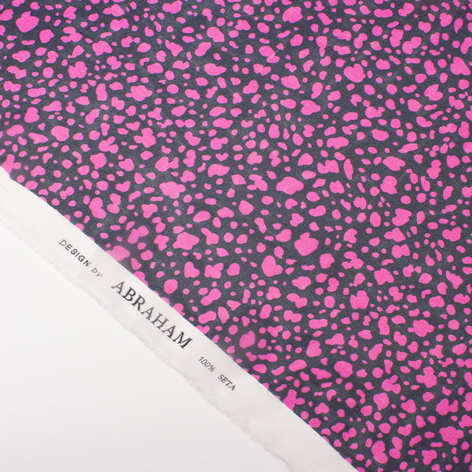 Fuchsia & Midnight Blue Printed Pure Silk Georgette