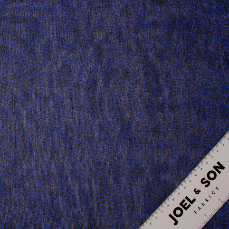Royal Blue & Black Patterned Pure Silk Georgette