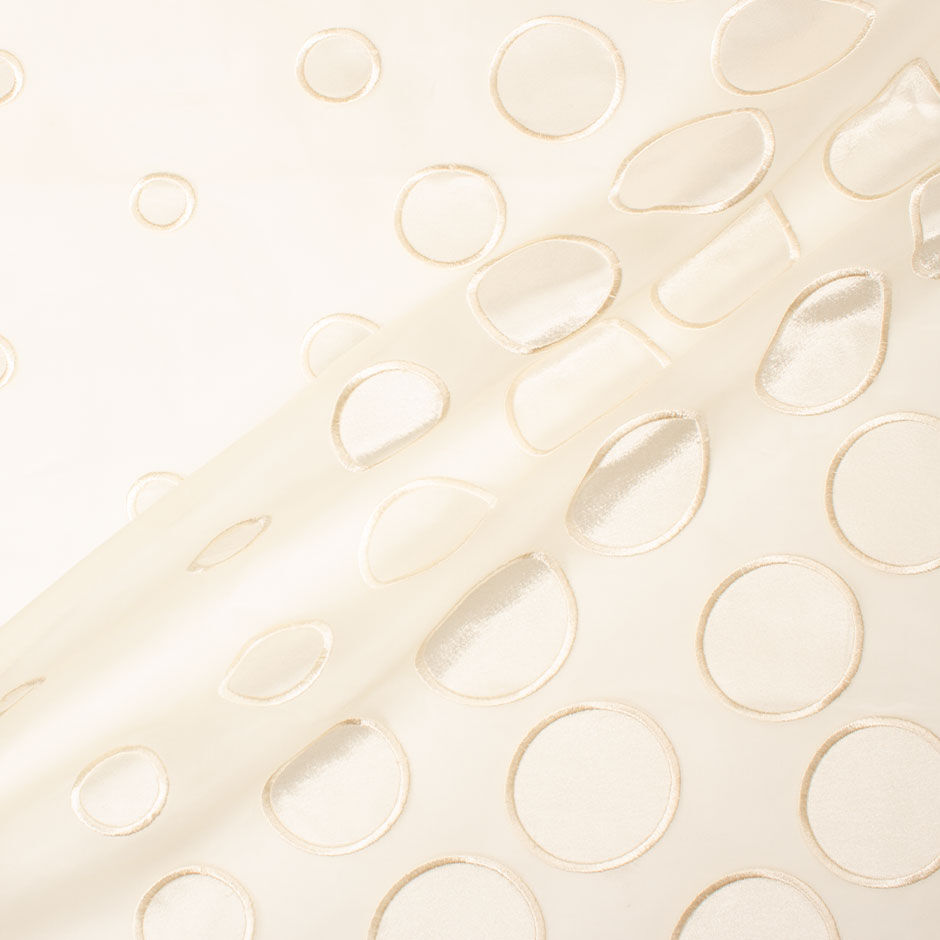 Ivory Spotted Embroidered Silk Organza