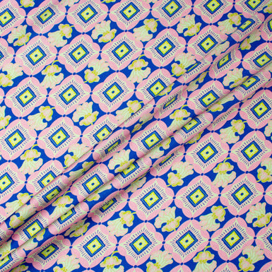 Pink, Blue & Lime Geometric Printed Silk Twill (A 2.80m Piece)