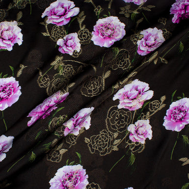 Carnation Printed Black Silk Metallic Jacquard