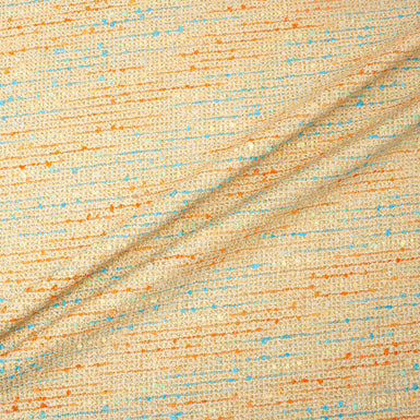 Turquoise & Orange Flecked Beige Cotton Blend Bouclé