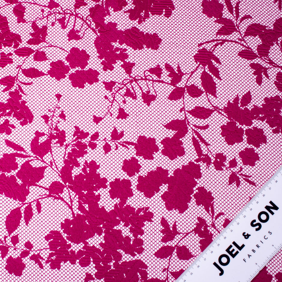 Deep Pink Floral & Lace Printed Cotton Piqué (A 2.85m Piece)