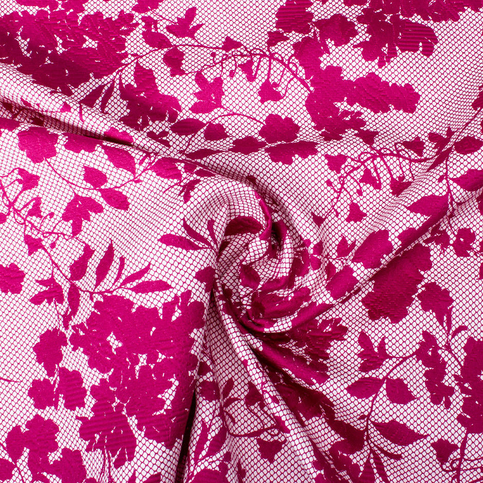 Deep Pink Floral & Lace Printed Cotton Piqué (A 2.85m Piece)