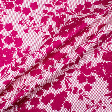 Deep Pink Floral & Lace Printed Cotton Piqué