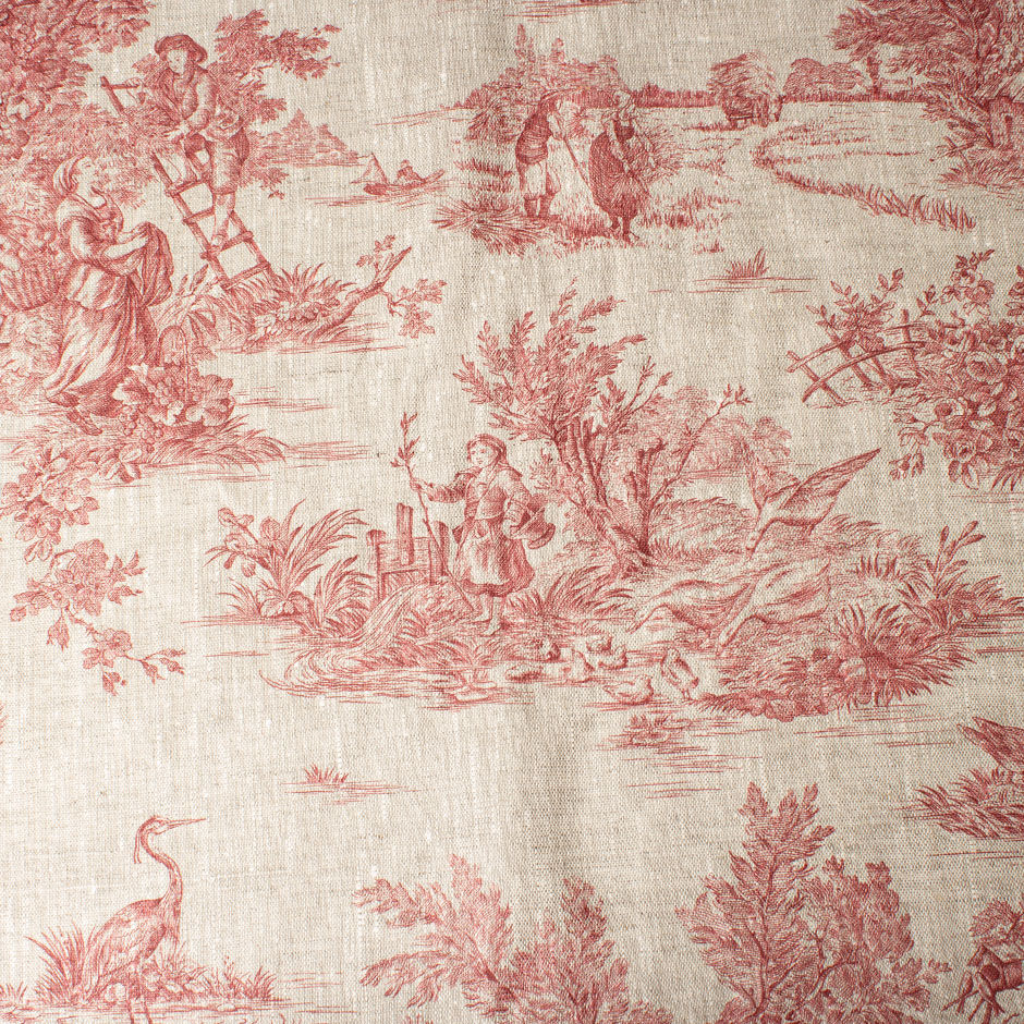 Red Landscape Printed Pure Linen