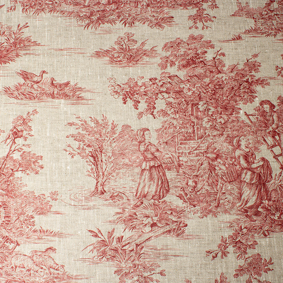 Red Landscape Printed Pure Linen