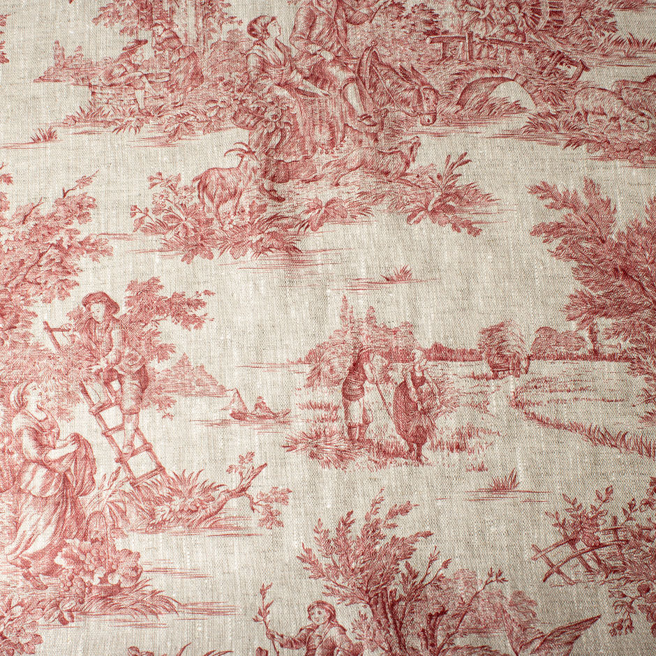 Red Landscape Printed Pure Linen