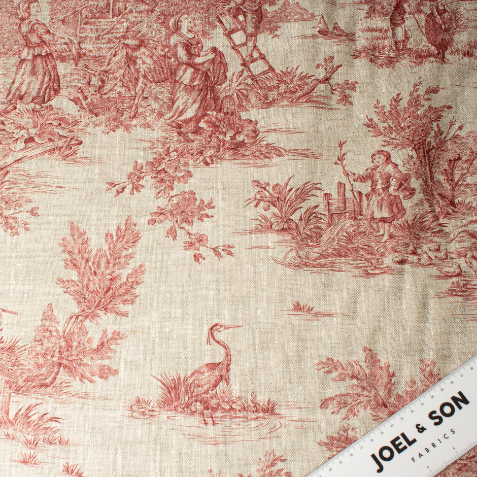 Red Landscape Printed Pure Linen