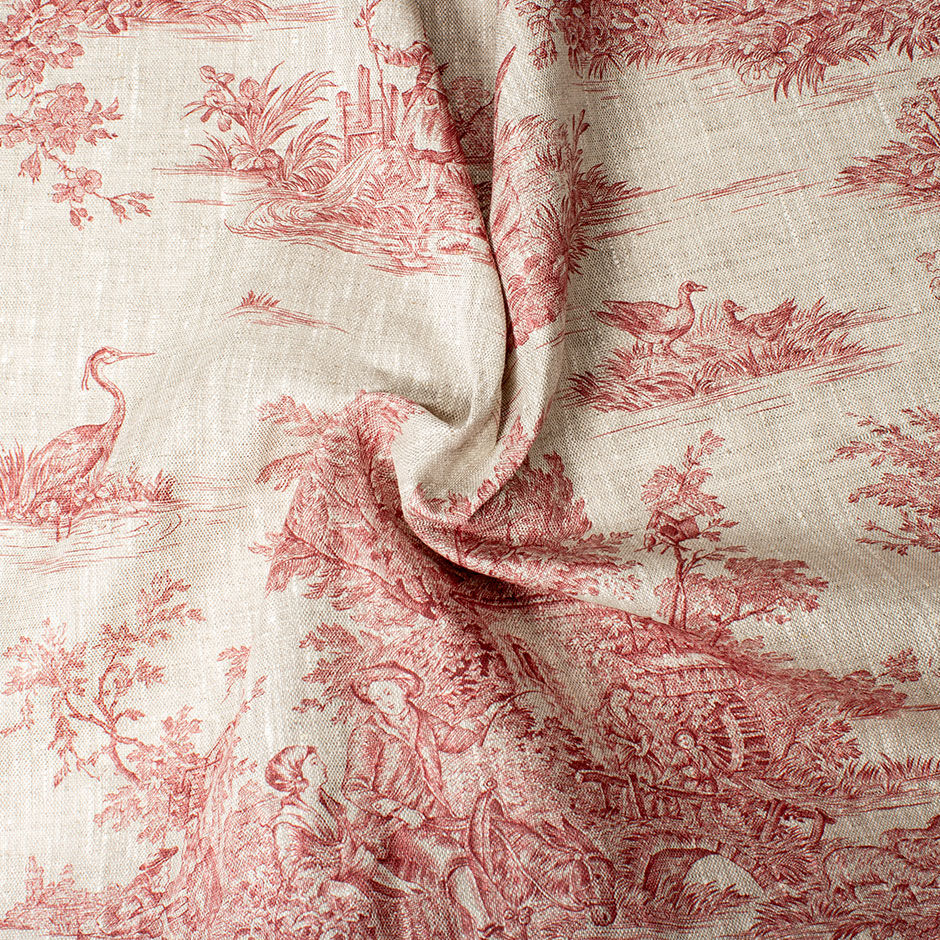 Red Landscape Printed Pure Linen