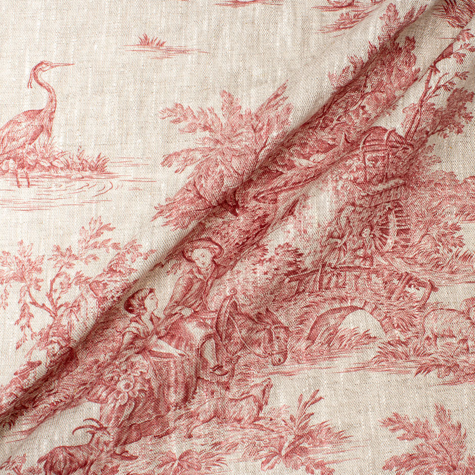 Red Landscape Printed Pure Linen
