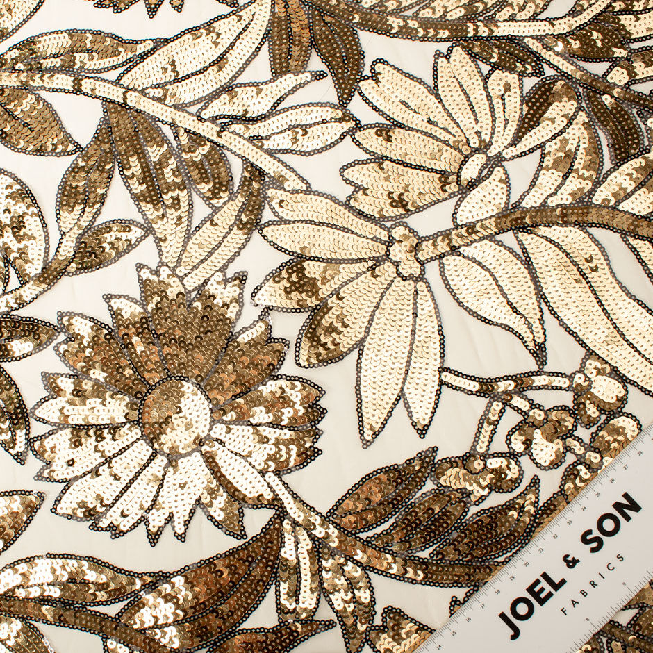 Gold Floral Sequinned Illusion Tulle (A 2m Piece)