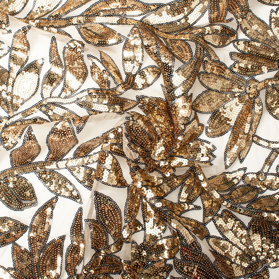 Gold Floral Sequinned Illusion Tulle (A 2m Piece)